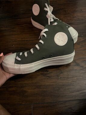 Converse High Top Platform Sneakers in Olive and White